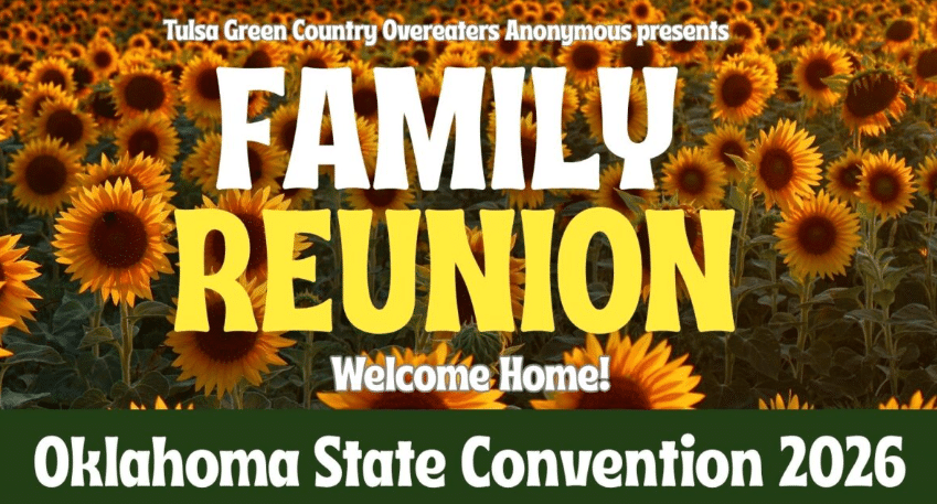 Sunflower-covered poster advertising Oklahoma State Convention 2026: Family Reunion — Welcome Home!
